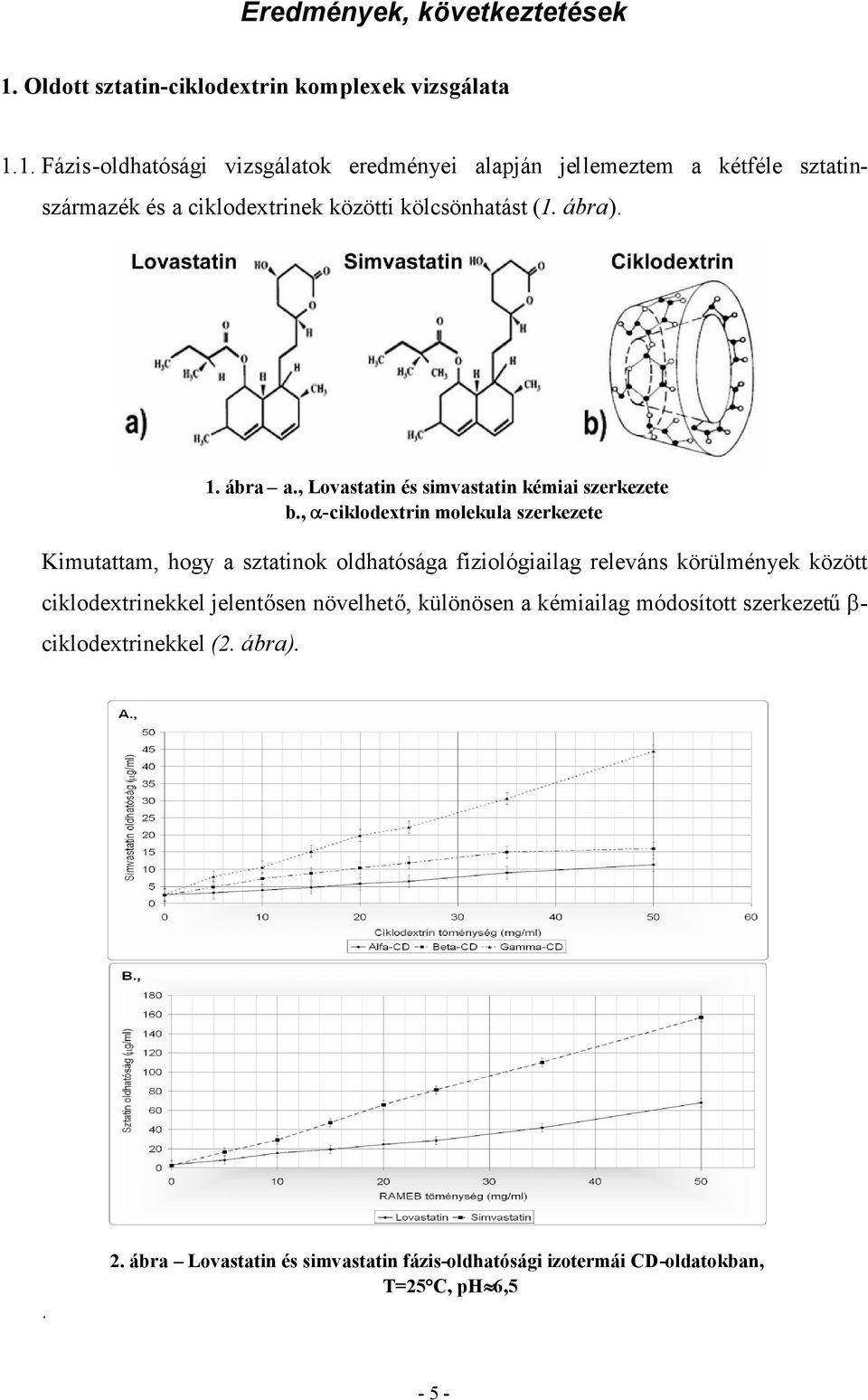 1. Fázis-oldhatósági vizsgálatok eredményei alapján jellemeztem a kétféle sztatinszármazék és a ciklodextrinek közötti kölcsönhatást (1. ábra).