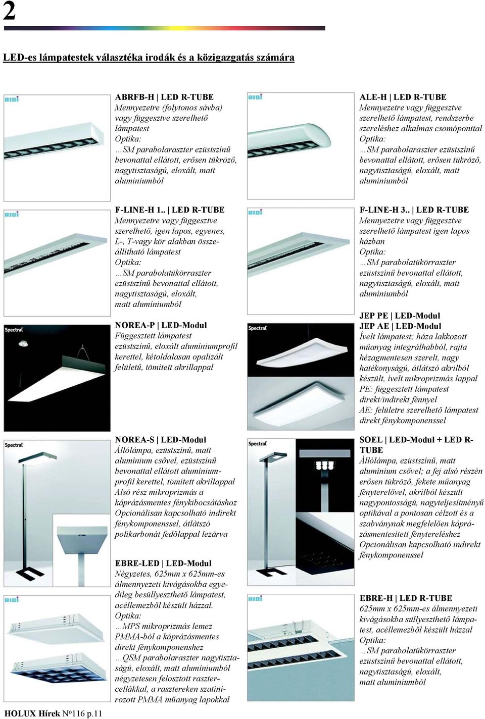 erősen tükröző, nagytisztaságú, eloxált, matt alumíniumból HOLUX Hírek N o 116 p.11 F-LINE-H 1.