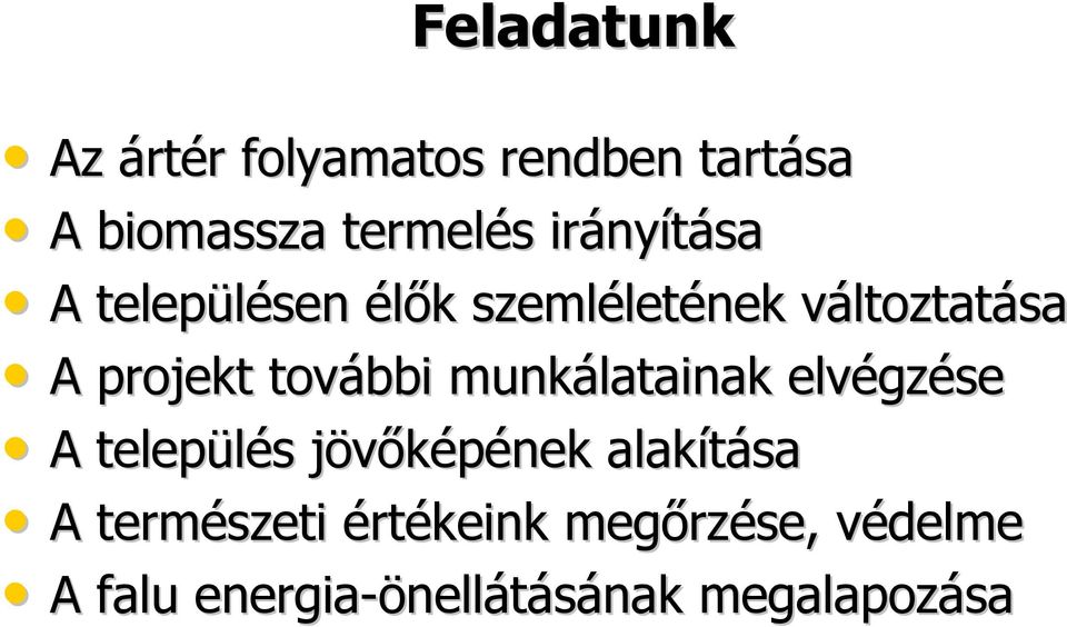 további munkálatainak elvégz gzése A település s jövőképének j alakítása A