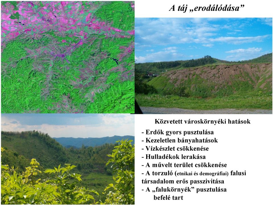 Hulladékok lerakása - A művelt terület csökkenése - A torzuló (etnikai