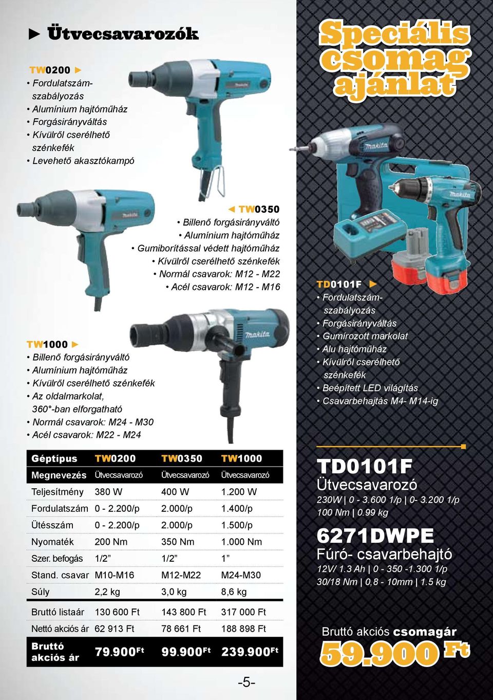 hajtóműház Kívülről cserélhető szénkefék Normál csavarok: M12 - M22 Acél csavarok: M12 - M16 Géptípus TW0200 TW0350 TW1000 Megnevezés Ütvecsavarozó Ütvecsavarozó Ütvecsavarozó Teljesítmény 380 W 400