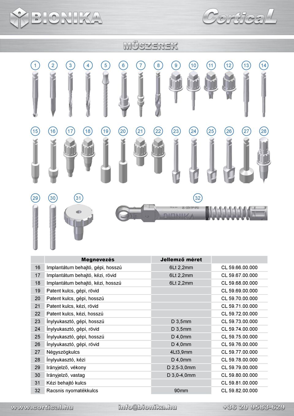 70.00.000 21 Patent kulcs, kézi, rövid C 59.71.00.000 22 Patent kulcs, kézi, hosszú C 59.72.00.000 23 Ínylyukasztó, gépi, hosszú 3,5mm C 59.73.00.000 24 Ínylyukasztó, gépi, rövid 3,5mm C 59.74.00.000 25 Ínylyukasztó, gépi, hosszú 4,0mm C 59.