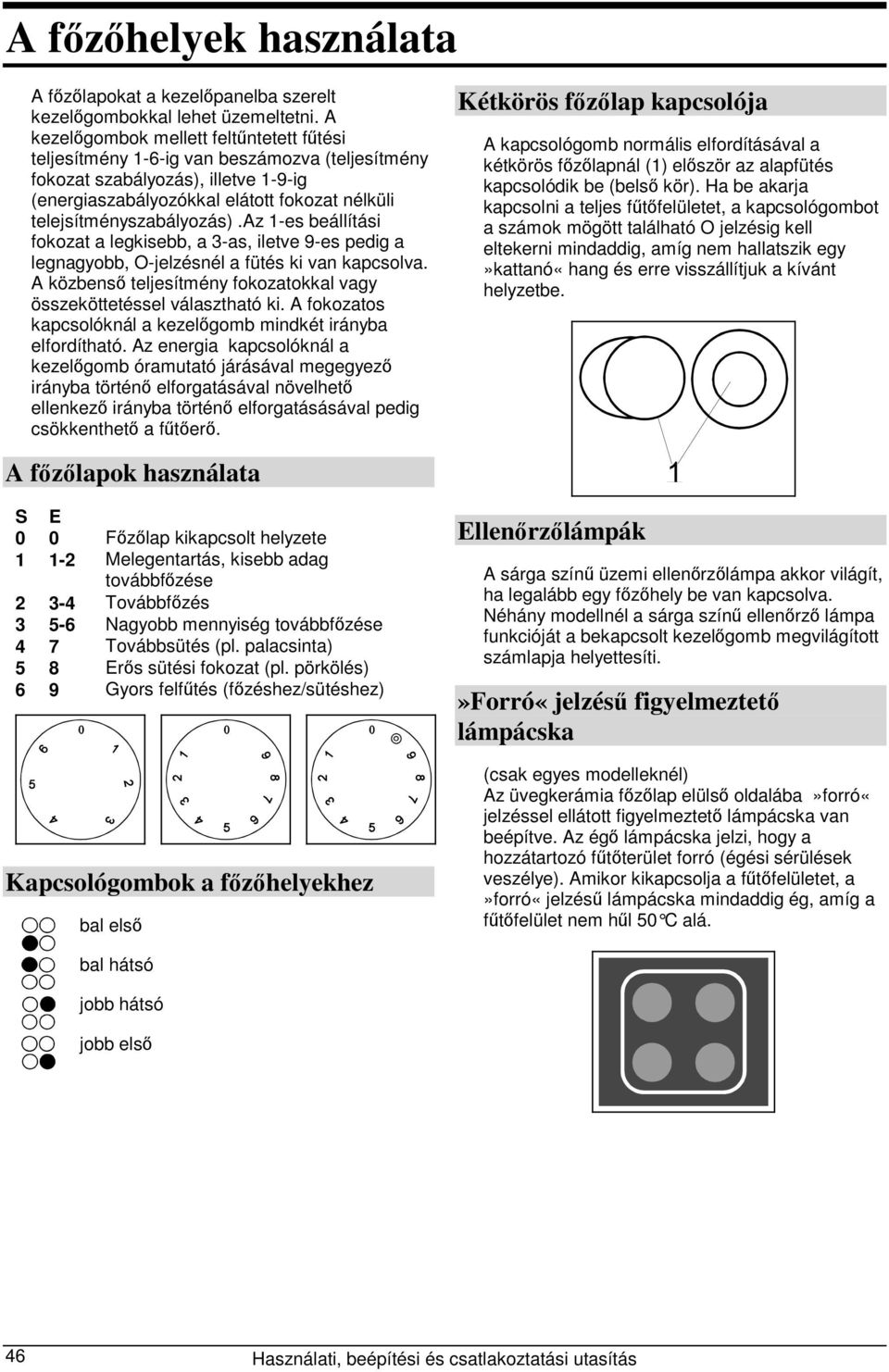 telejsítményszabályozás).az 1-es beállítási fokozat a legkisebb, a 3-as, iletve 9-es pedig a legnagyobb, O-jelzésnél a fütés ki van kapcsolva.