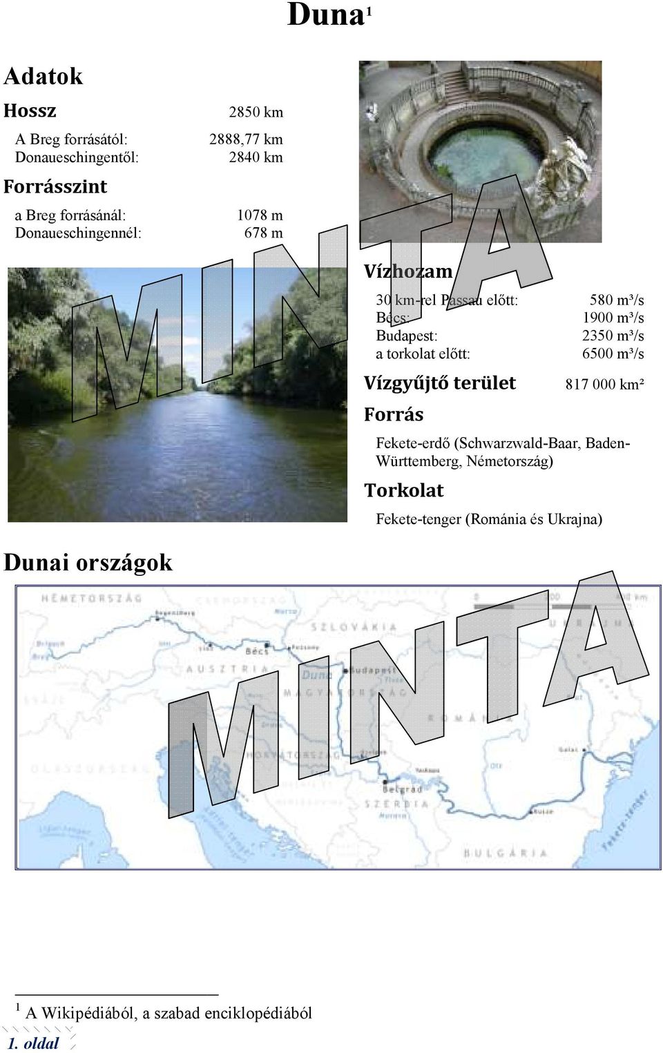 Forrás Fekete-erdő erdő (Schwarzwald-Baar, Baden- Württemberg, Németország) Torkolat Fekete-tenger tenger (Románia és