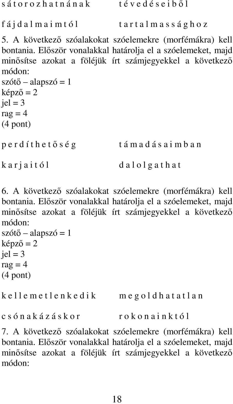 a i t ó l t á m a d á s a i m b a n d a l o l g a t h a t 6. A következı szóalakokat szóelemekre (morfémákra) kell bontania.