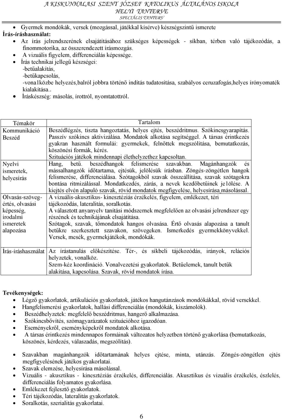 Írás technikai jellegű készségei: -betűalakítás, -betűkapcsolás, -vona1közbe helyezés,balról jobbra történő indítás tudatosítása, szabályos ceruzafogás,helyes írónyomaték kialakítása.