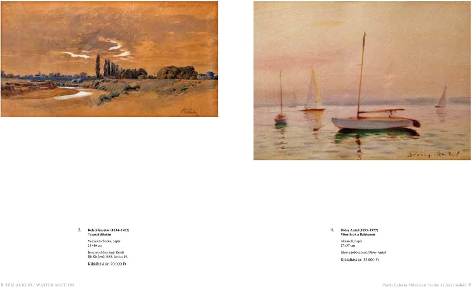 Diósy Antal (1895 1977) Vitorlások a Balatonon Akvarell, papír 27 37 cm Jelezve jobbra lent: