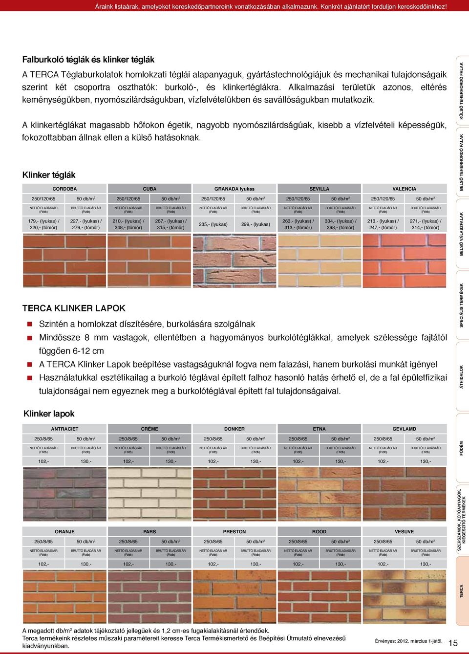 A klinkertéglákat magasabb hőfokon égetik, nagyobb nyomószilárdságúak, kisebb a vízfelvételi képességük, fokozottabban állnak ellen a külső hatásoknak.