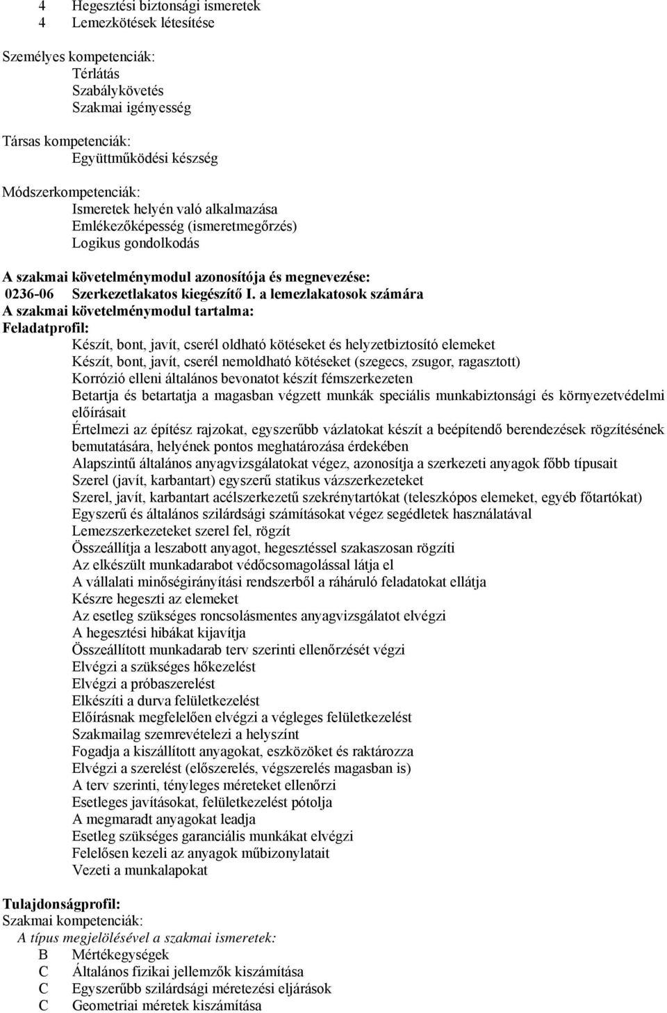 a lemezlakatosok számára szakmai követelménymodul tartalma: Feladatprofil: Készít, bont, javít, cserél oldható kötéseket és helyzetbiztosító elemeket Készít, bont, javít, cserél nemoldható kötéseket