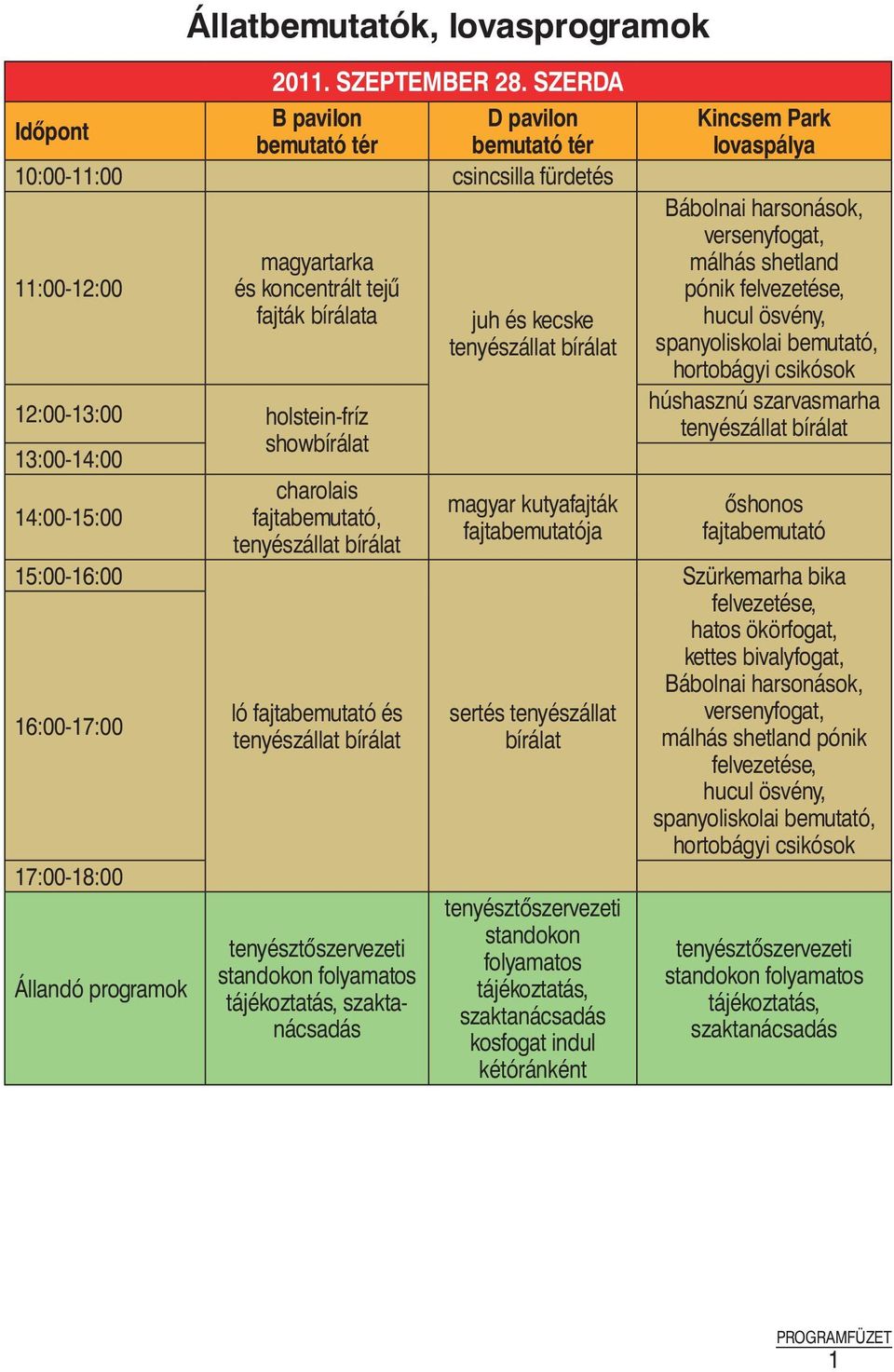 13:00-14:00 charolais 14:00-15:00, tenyészállat bírálat 15:00-16:00 16:00-17:00 17:00-18:00 Állandó programok ló és tenyészállat bírálat juh és kecske tenyészállat bírálat magyar kutyafajták