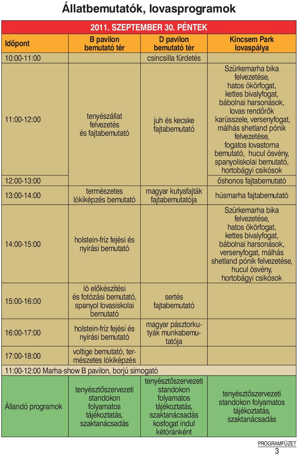 és kecske karüsszele, versenyfogat, felvezetés málhás shetland pónik és fogatos lovastorna bemutató, spanyoliskolai bemutató, 12:00-13:00 őshonos 13:00-14:00 14:00-15:00 15:00-16:00 16:00-17:00