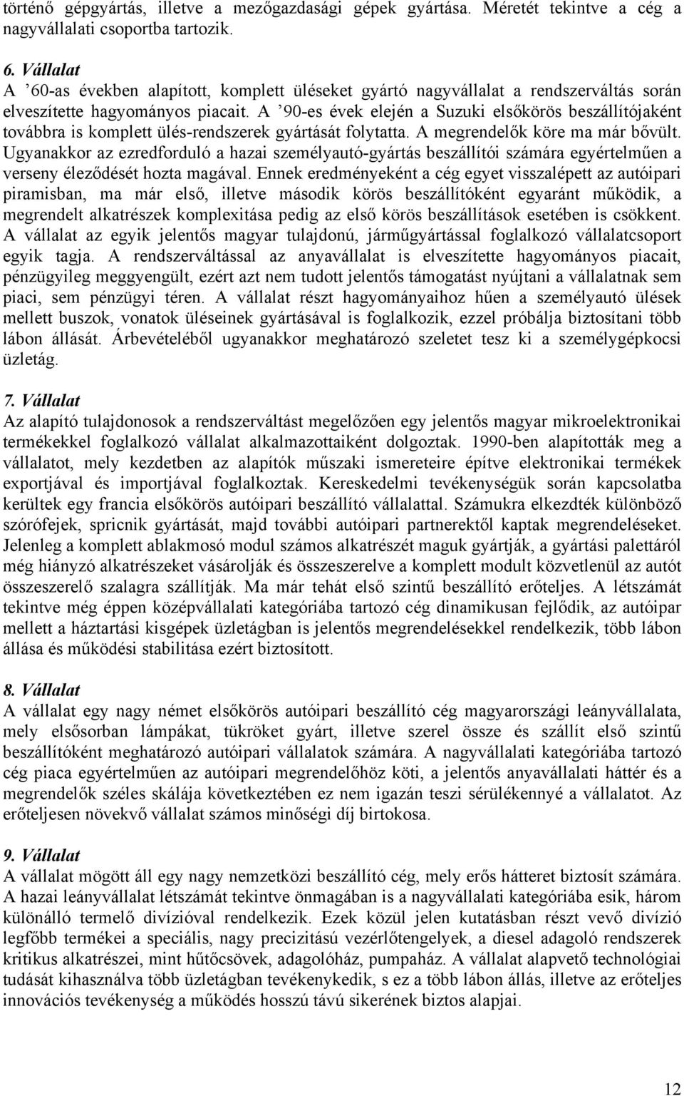 A 90-es évek elején a Suzuki elsőkörös beszállítójaként továbbra is komplett ülés-rendszerek gyártását folytatta. A megrendelők köre ma már bővült.