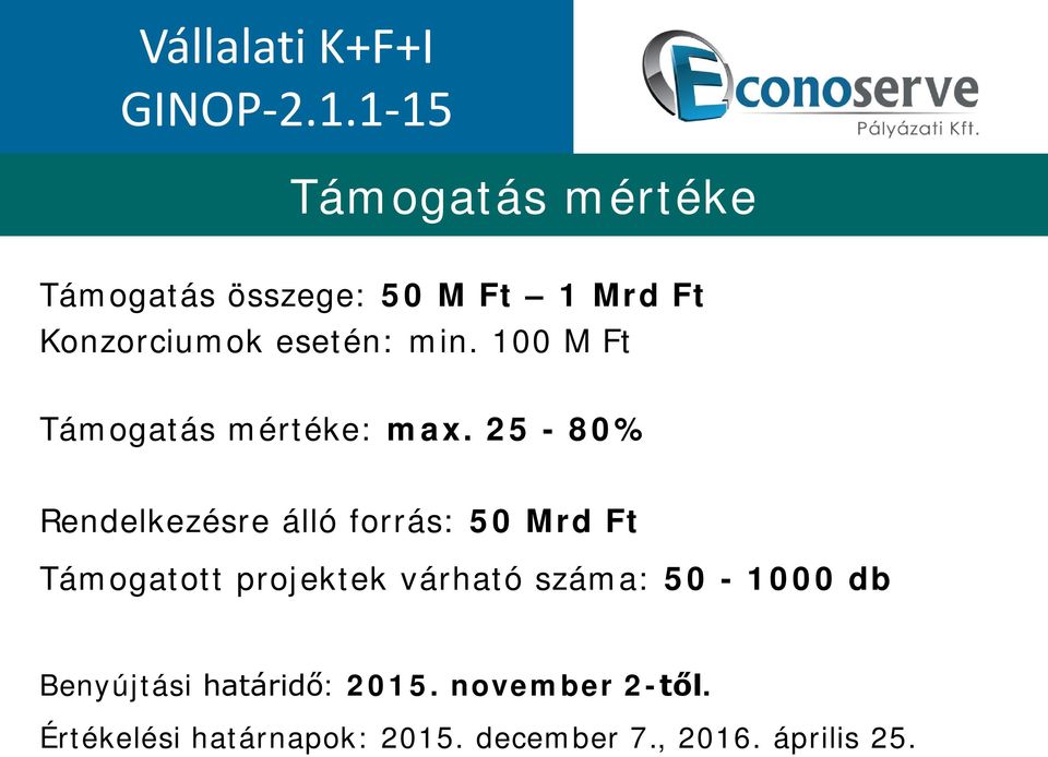 100 M Ft Támogatás mértéke: max.