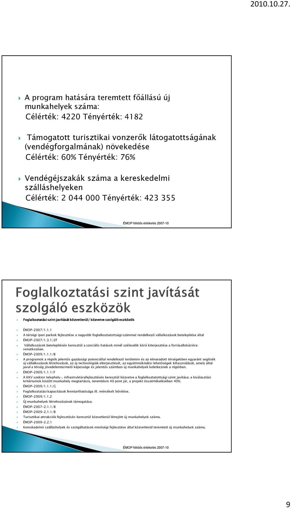 1.1 A térségi ipari parkok fejlesztése a nagyobb foglalkoztatottsági számmal rendelkezı vállalkozások betelepítése által ÉMOP-27/1.3.