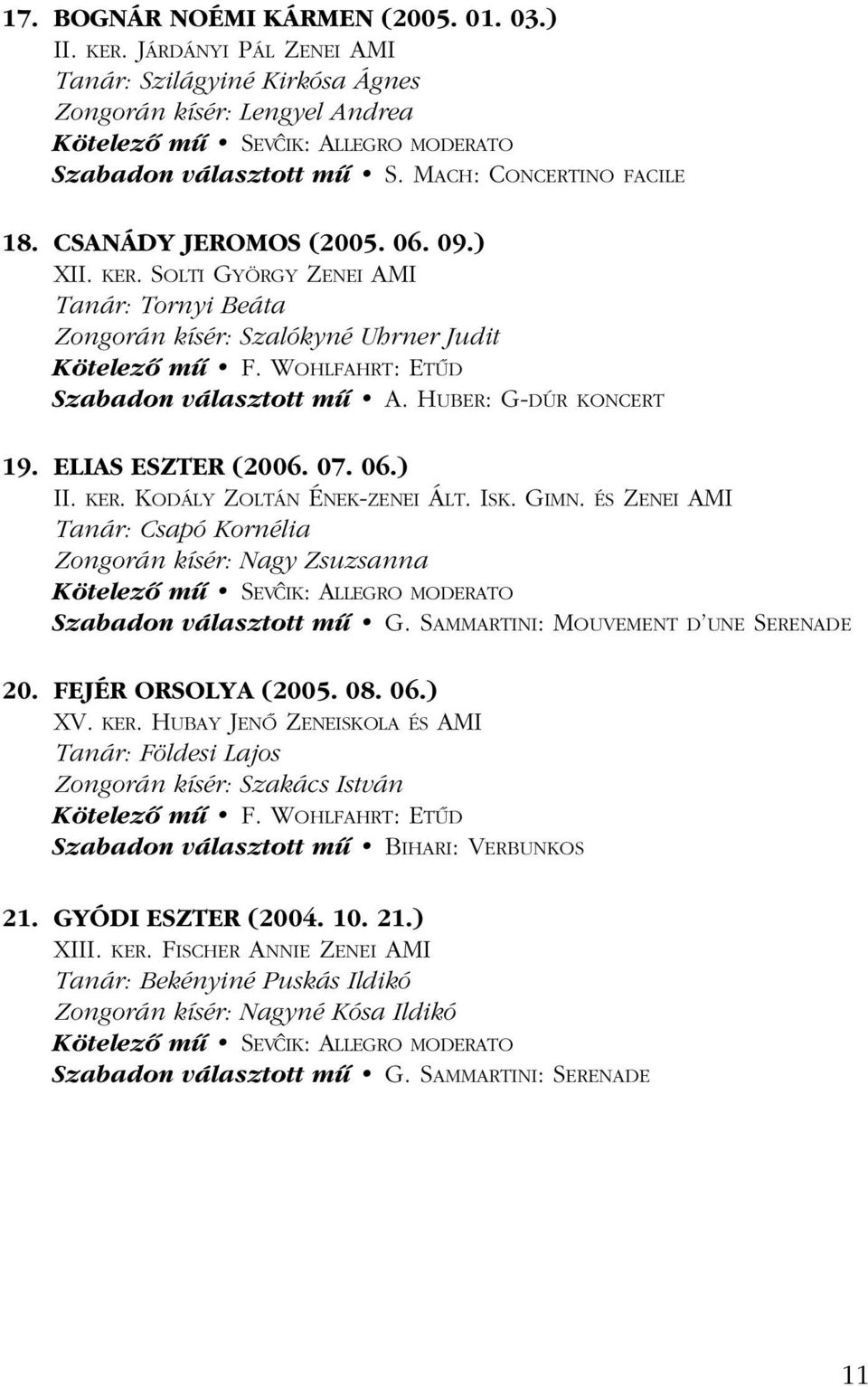 WOHLFAHRT: ETÛD Szabadon választott mû A. HUBER: G-DÚR KONCERT 19. ELIAS ESZTER (2006. 07. 06.) II. KER. KODÁLY ZOLTÁN ÉNEK-ZENEI ÁLT. ISK. GIMN.