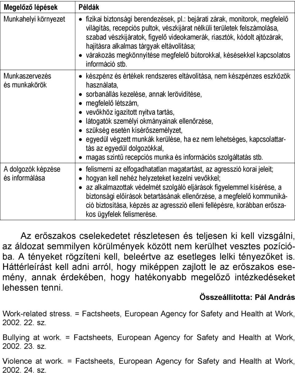 alkalmas tárgyak eltávolítása; várakozás megkönnyítése megfelelő bútorokkal, késésekkel kapcsolatos információ stb.