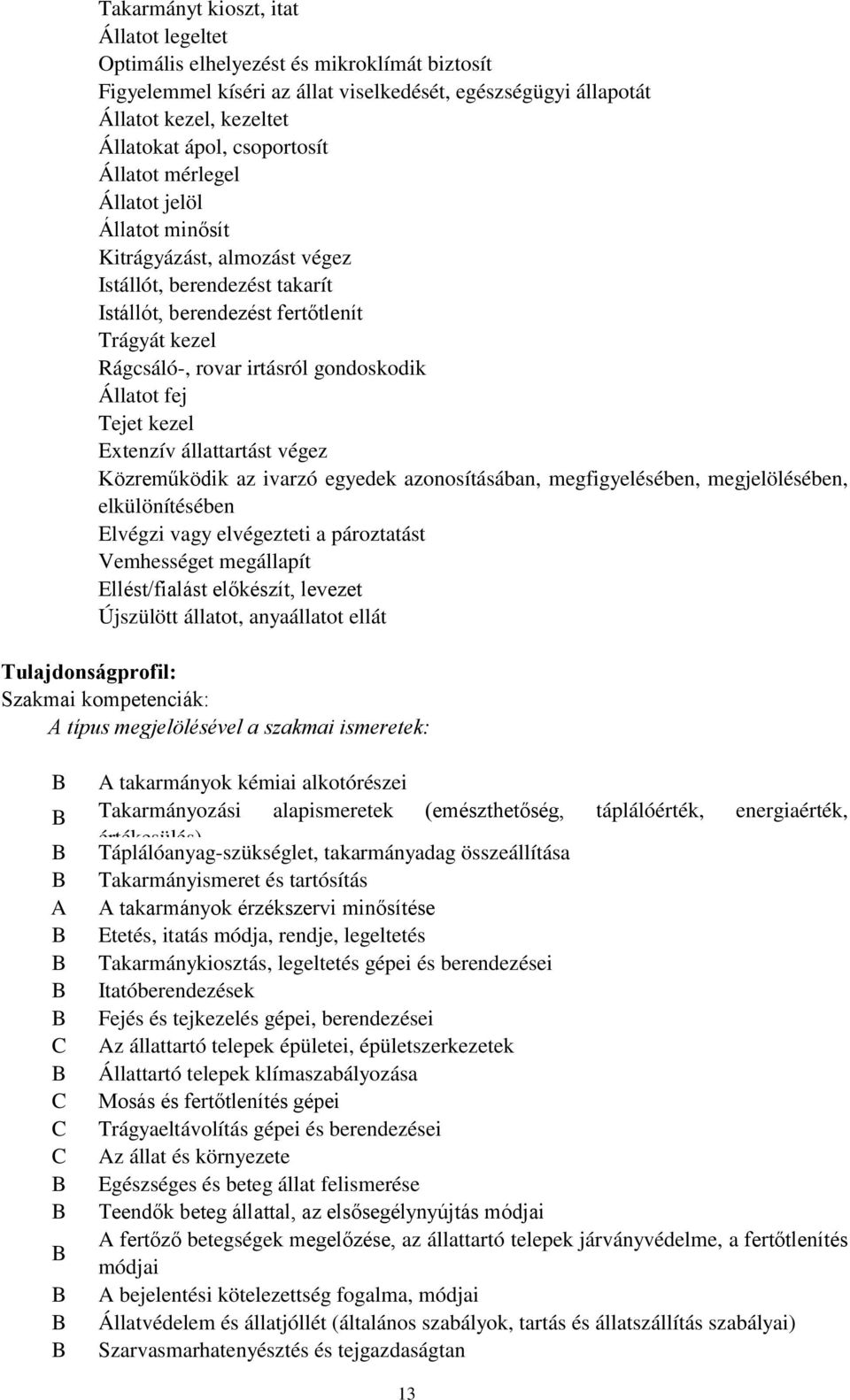 gondoskodik Állatot fej Tejet kezel Extenzív állattartást végez Közreműködik az ivarzó egyedek azonosításában, megfigyelésében, megjelölésében, elkülönítésében Elvégzi vagy elvégezteti a pároztatást