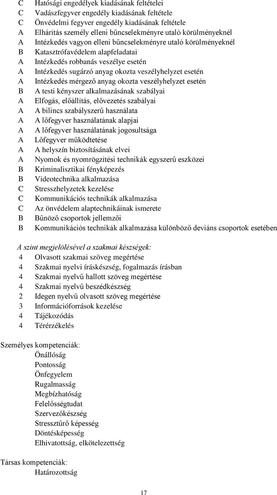 okozta veszélyhelyzet esetén Intézkedés mérgező anyag okozta veszélyhelyzet esetén A testi kényszer alkalmazásának szabályai Elfogás, előállítás, elővezetés szabályai A bilincs szabályszerű