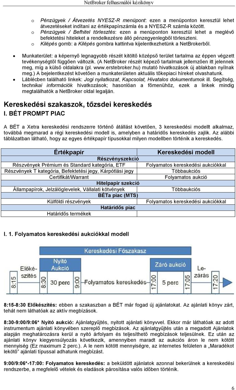 Kilépés gomb: a Kilépés gombra kattintva kijelentkezhetünk a NetBrokerből. Munkaterület: a képernyő legnagyobb részét kitöltő középső terület tartalma az éppen végzett tevékenységtől függően változik.