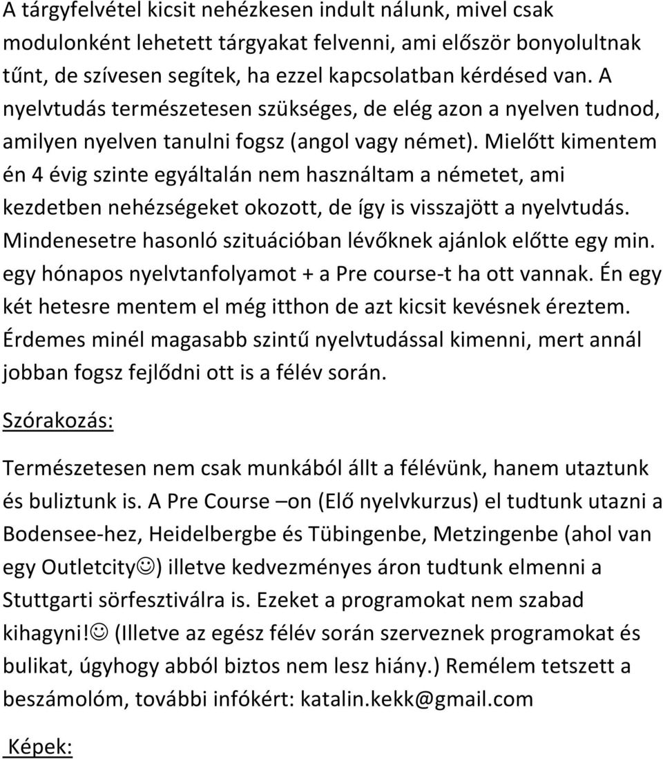 Mielőtt kimentem én 4 évig szinte egyáltalán nem használtam a németet, ami kezdetben nehézségeket okozott, de így is visszajött a nyelvtudás.