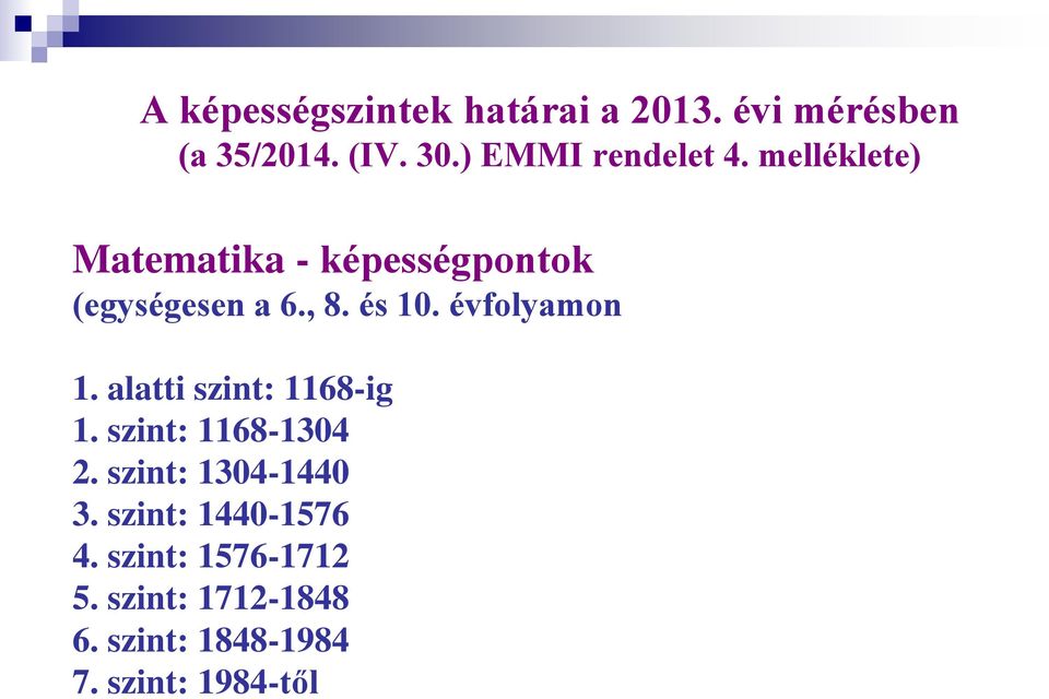 és 10. évfolyamon 1. alatti szint: 1168-ig 1. szint: 1168-1304 2.