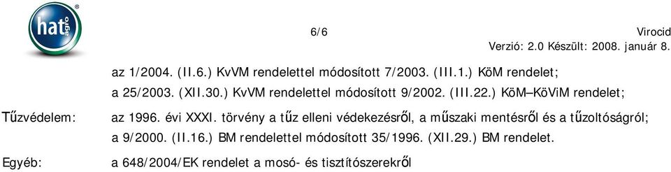 évi XXXI. törvény a t z elleni védekezésr l, a m szaki mentésr l és a t zoltóságról; a 9/2000. (II.16.