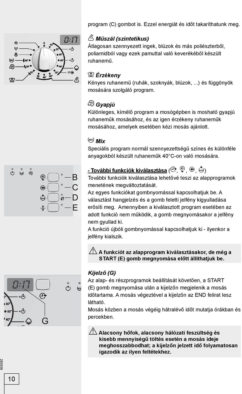 ..) és függönyök mosására szolgáló program.