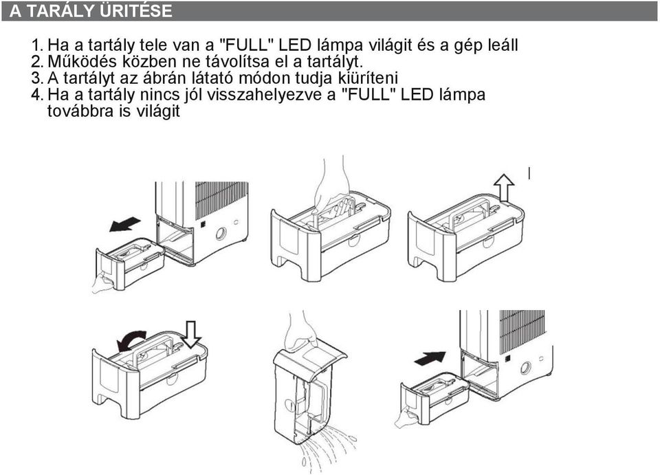 Működés közben ne távolítsa el a tartályt. 3.