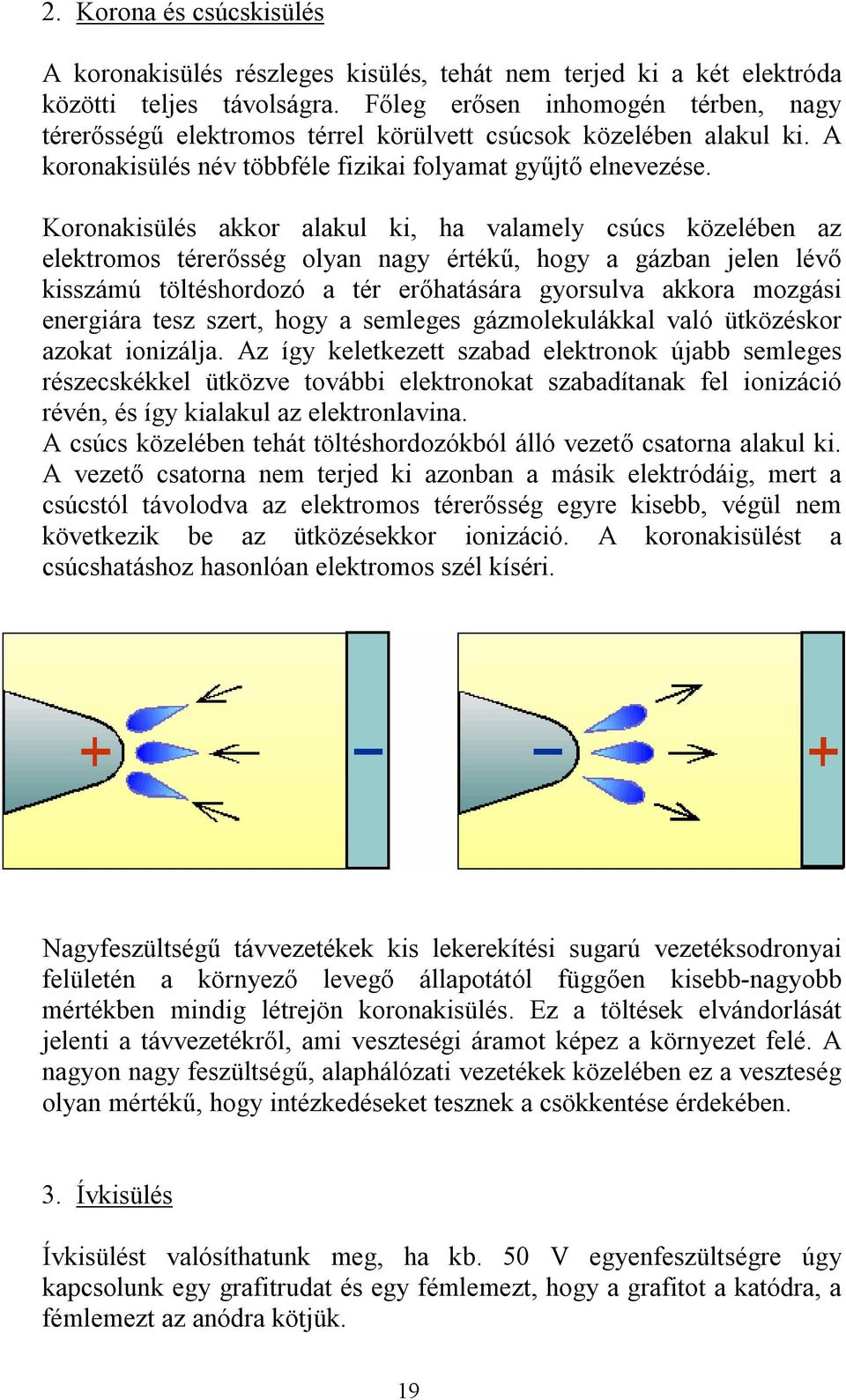 Koronakisülés akkor alakul ki, ha valaly csúcs közlébn az lktroos térrősség olyan nagy értékű, hogy a gázban jln lévő kisszáú töltéshordozó a tér rőhatására gyorsulva akkora ozgási nrgiára tsz szrt,