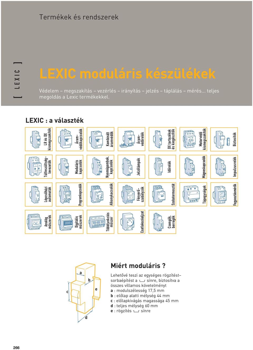 Tápegységek Fogyasztásmérôk Túlfeszültséglevezetôk Moduláris kapcsolók Nyomógombok, kapcsolók Jelzôlámpák Idôrelék Mágneskapcsolók Impulzusrelék LR és DX kismegszakítók Kombinált áramvédôk