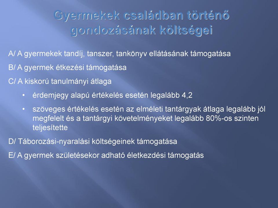 értékelés esetén az elméleti tantárgyak átlaga legalább jól megfelelt és a tantárgyi követelményeket legalább 80%-os