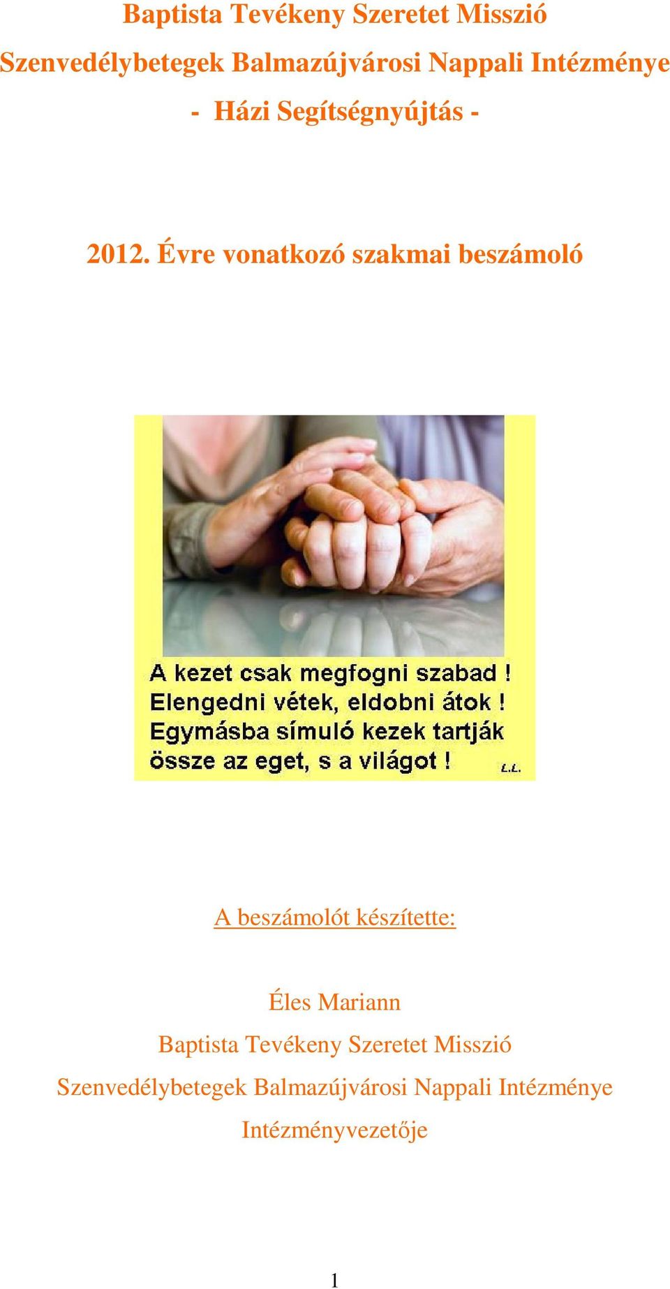 Évre vonatkozó szakmai beszámoló A beszámolót készítette: Éles Mariann 