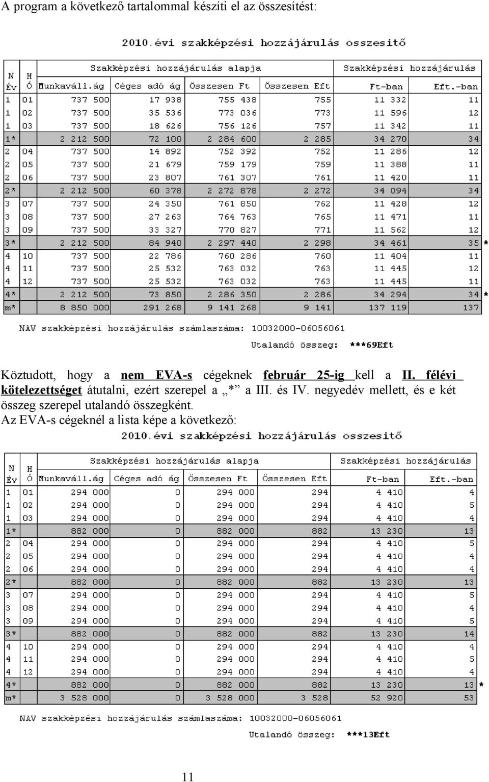 félévi kötelezettséget átutalni, ezért szerepel a * a III. és IV.