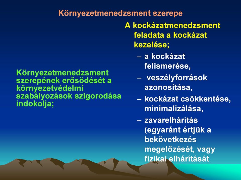 kockázat kezelése; a kockázat felismerése, veszélyforrások azonosítása, kockázat