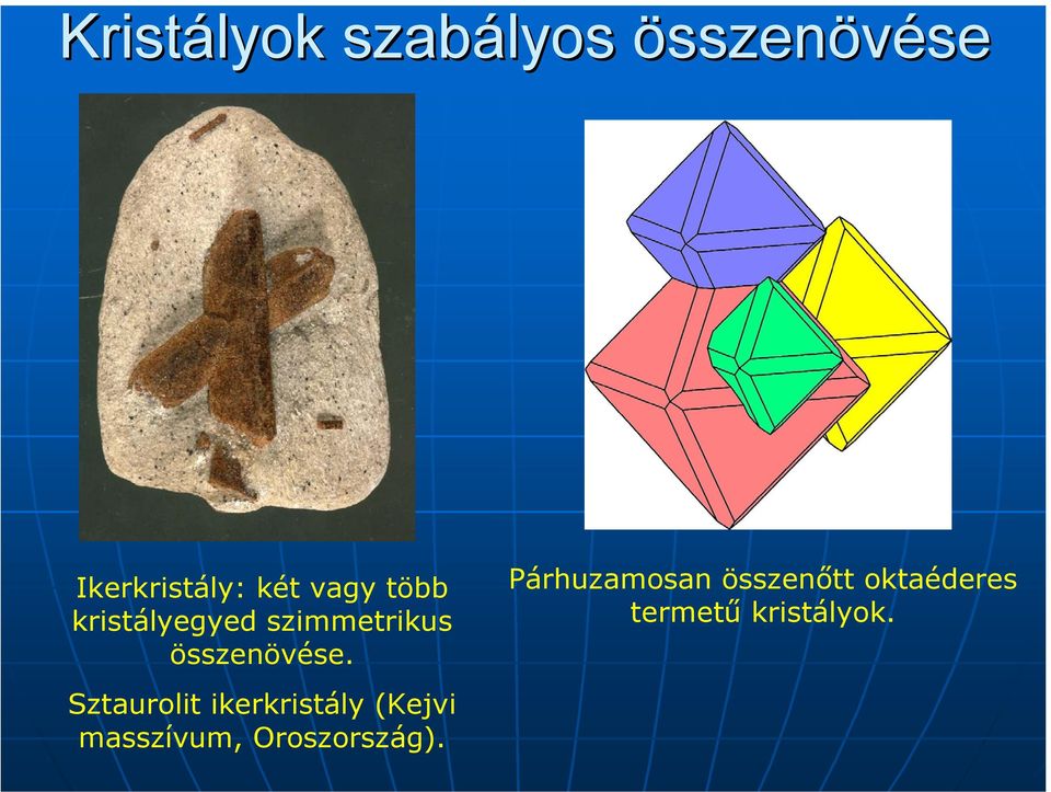 Párhuzamosan összenőtt oktaéderes termetű kristályok.
