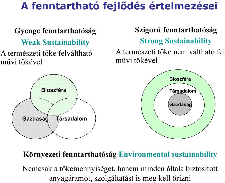 Bioszféra Bioszféra Társadalom Gazdaság Gazdaság Társadalom Környezeti fenntarthatóság Environmental