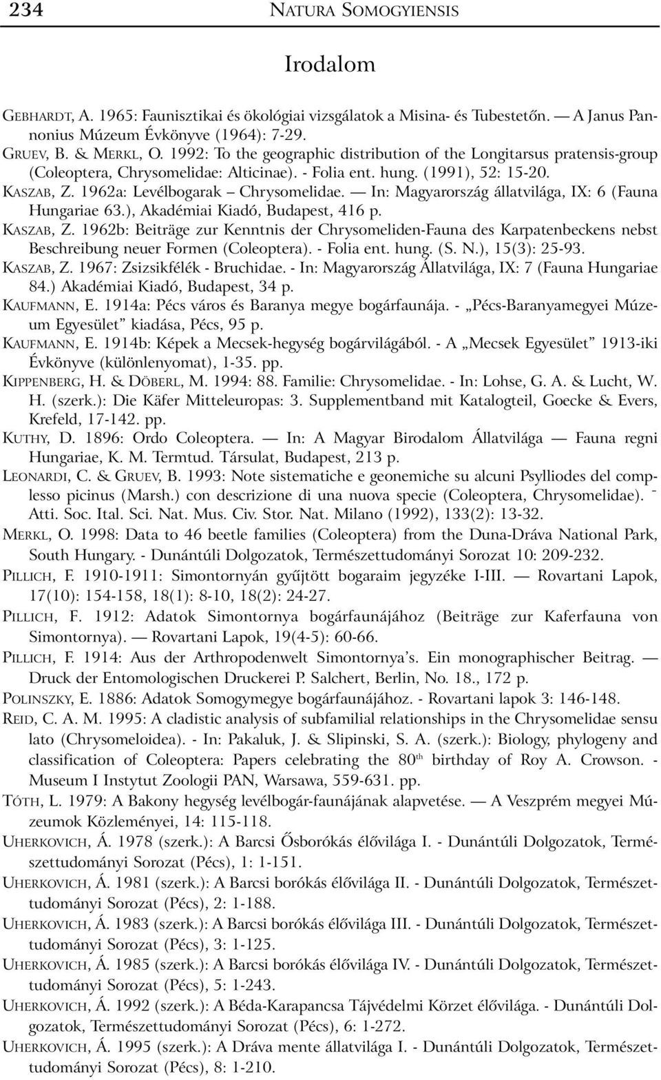 In: Magyarország állatvilága, IX: 6 (Fauna Hungariae 63.), Akadémiai Kiadó, Budapest, 416 p. KASZAB, Z.