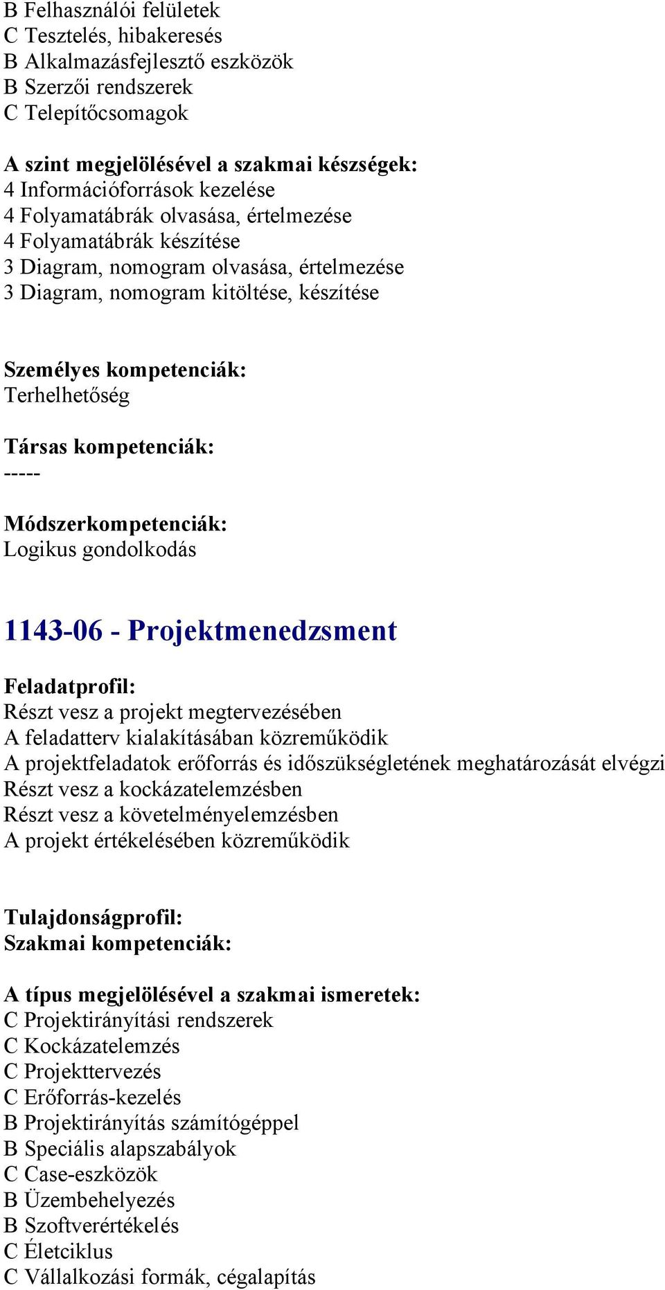 megtervezésében A feladatterv kialakításában közreműködik A projektfeladatok erőforrás és időszükségletének meghatározását elvégzi Részt vesz a kockázatelemzésben Részt vesz a követelményelemzésben A