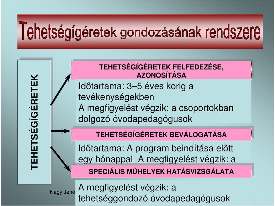 BEVÁLOGATÁSA Időtartama: A program beindítása előtt egy hónappal A megfigyelést végzik: a gondozó SPECIÁLIS műhelyek