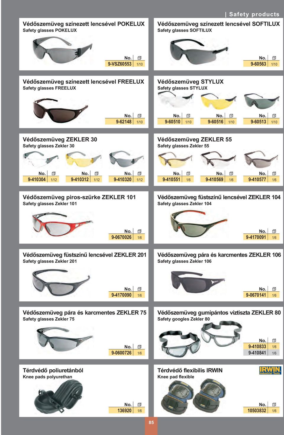 55 9-0304 9-0312 9-0320 9-0551 9-0569 9-0577 Védõszemüveg piros-szürke ZEKLER 101 Safety glasses Zekler 101 Védõszemüveg füstszínû lencsével ZEKLER 104 Safety glasses Zekler 104 9-0670026 9-70091