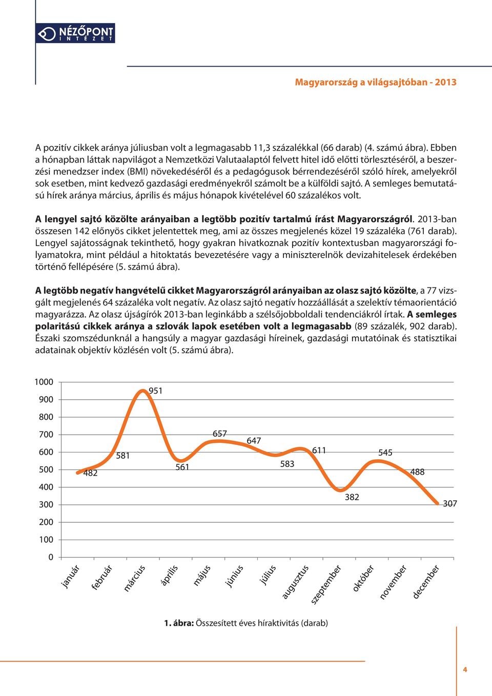 amelyekről sok esetben, mint kedvező gazdasági eredményekről számolt be a külföldi sajtó. A semleges bemutatású hírek aránya március, április és május hónapok kivételével 60 százalékos volt.