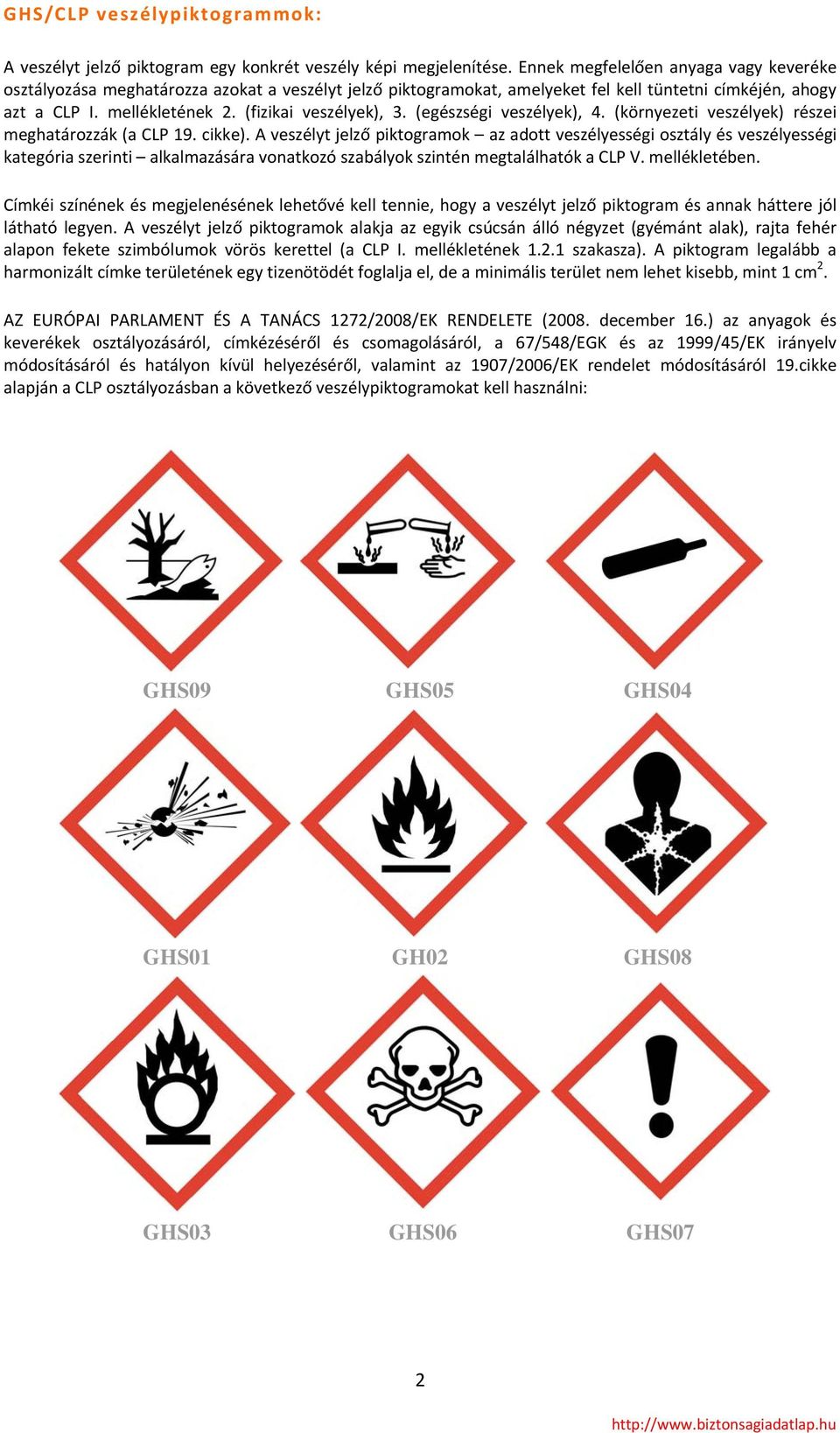 (fizikai veszélyek), 3. (egészségi veszélyek), 4. (környezeti veszélyek) részei meghatározzák (a CLP 19. cikke).