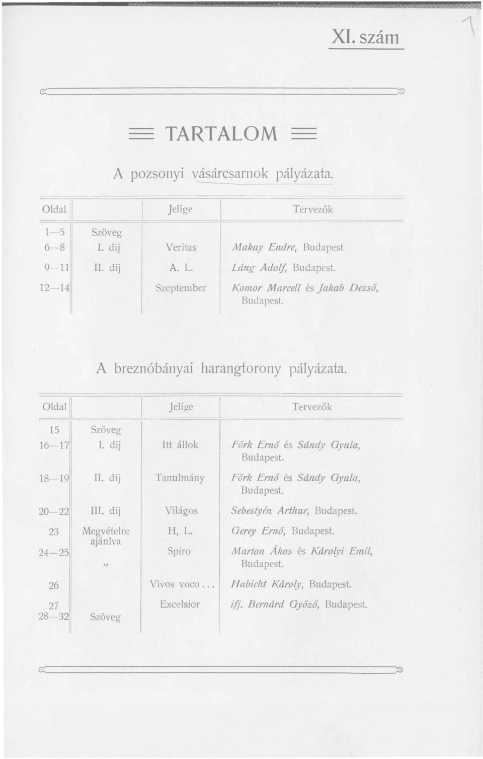 dij Itt állok I Pörk Ernő és Sándy Gyula, Budapest. 18-19 II. dij Tanulmány Pörk Ernő és Sándy Gyula, Budapest. 20-22 III. dij Világos Sebestyén Arthur, Budapest. 23 Megvételre H, L.