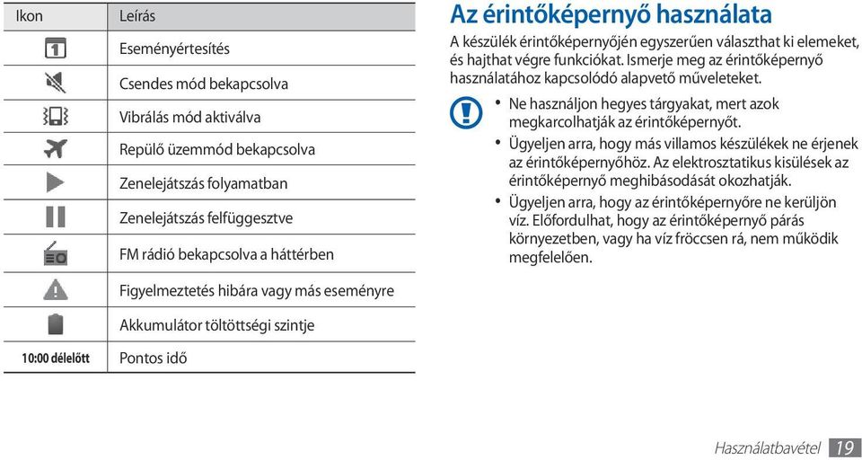 Ismerje meg az érintőképernyő használatához kapcsolódó alapvető műveleteket. Ne használjon hegyes tárgyakat, mert azok megkarcolhatják az érintőképernyőt.