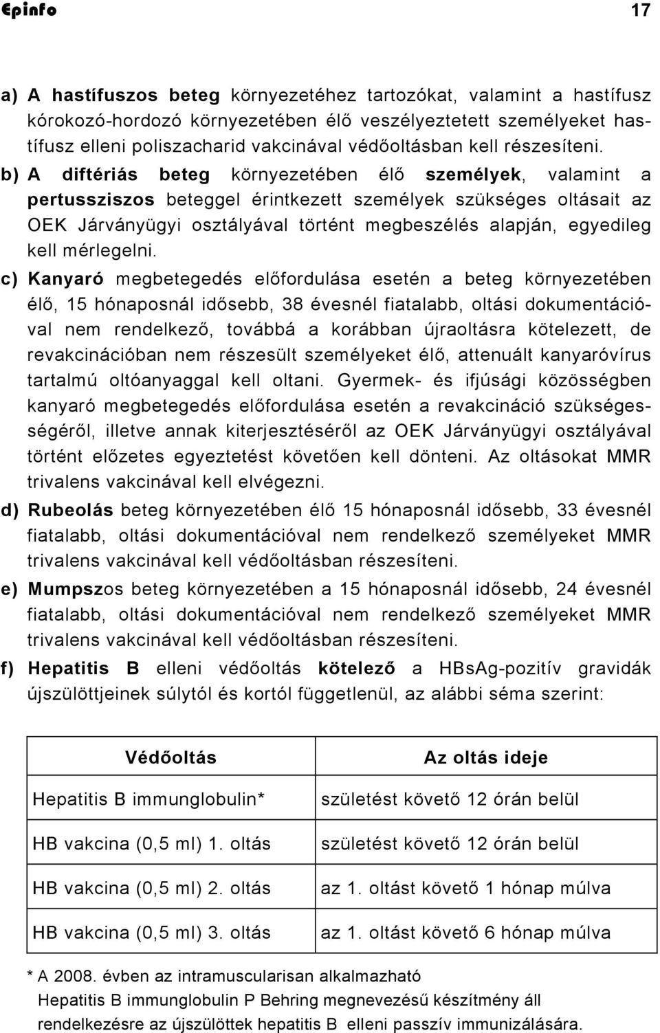 b) A diftériás beteg környezetében élő személyek, valamint a pertussziszos beteggel érintkezett személyek szükséges oltásait az OEK Járványügyi osztályával történt megbeszélés alapján, egyedileg kell