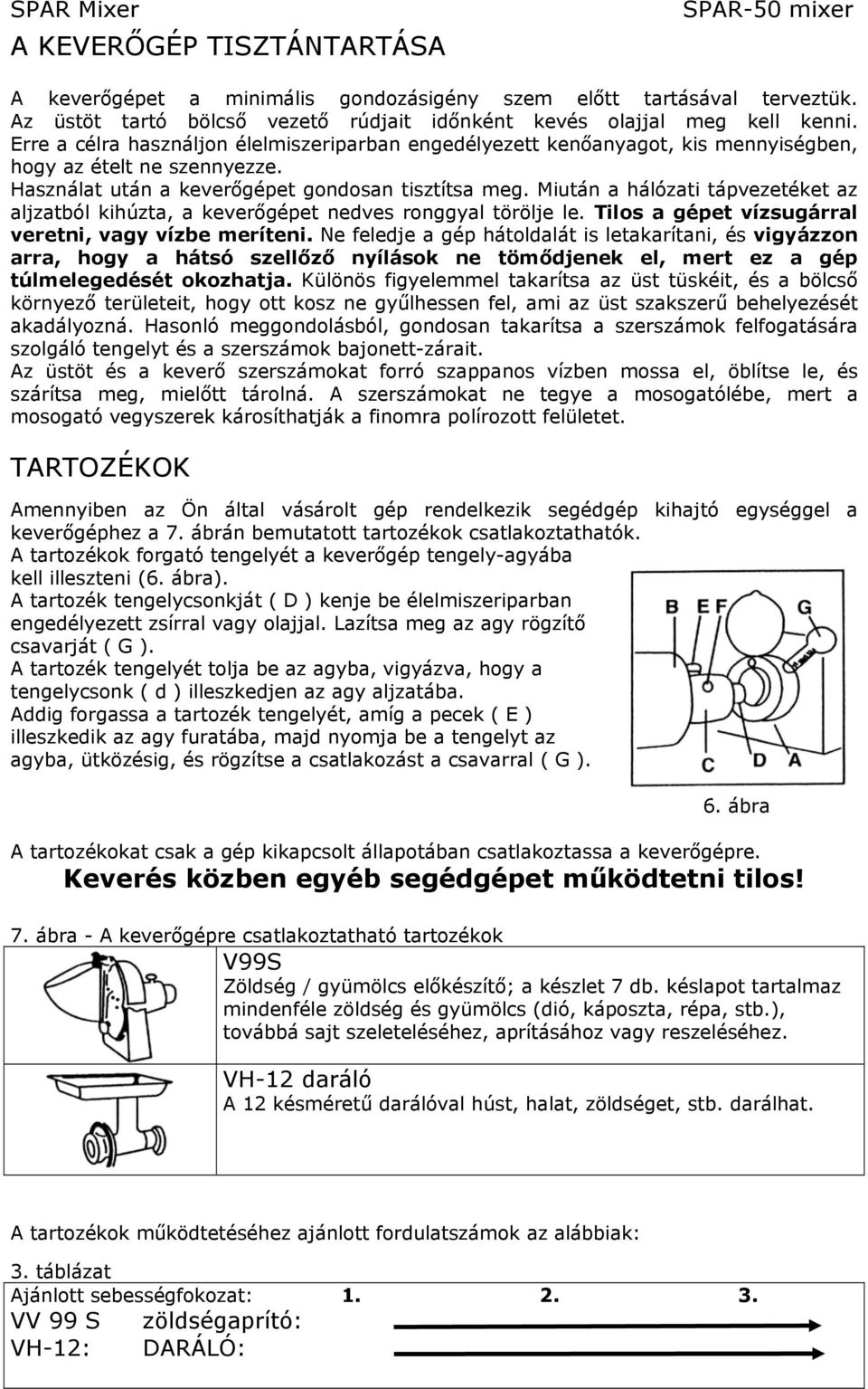 Miután a hálózati tápvezetéket az aljzatból kihúzta, a keverőgépet nedves ronggyal törölje le. Tilos a gépet vízsugárral veretni, vagy vízbe meríteni.
