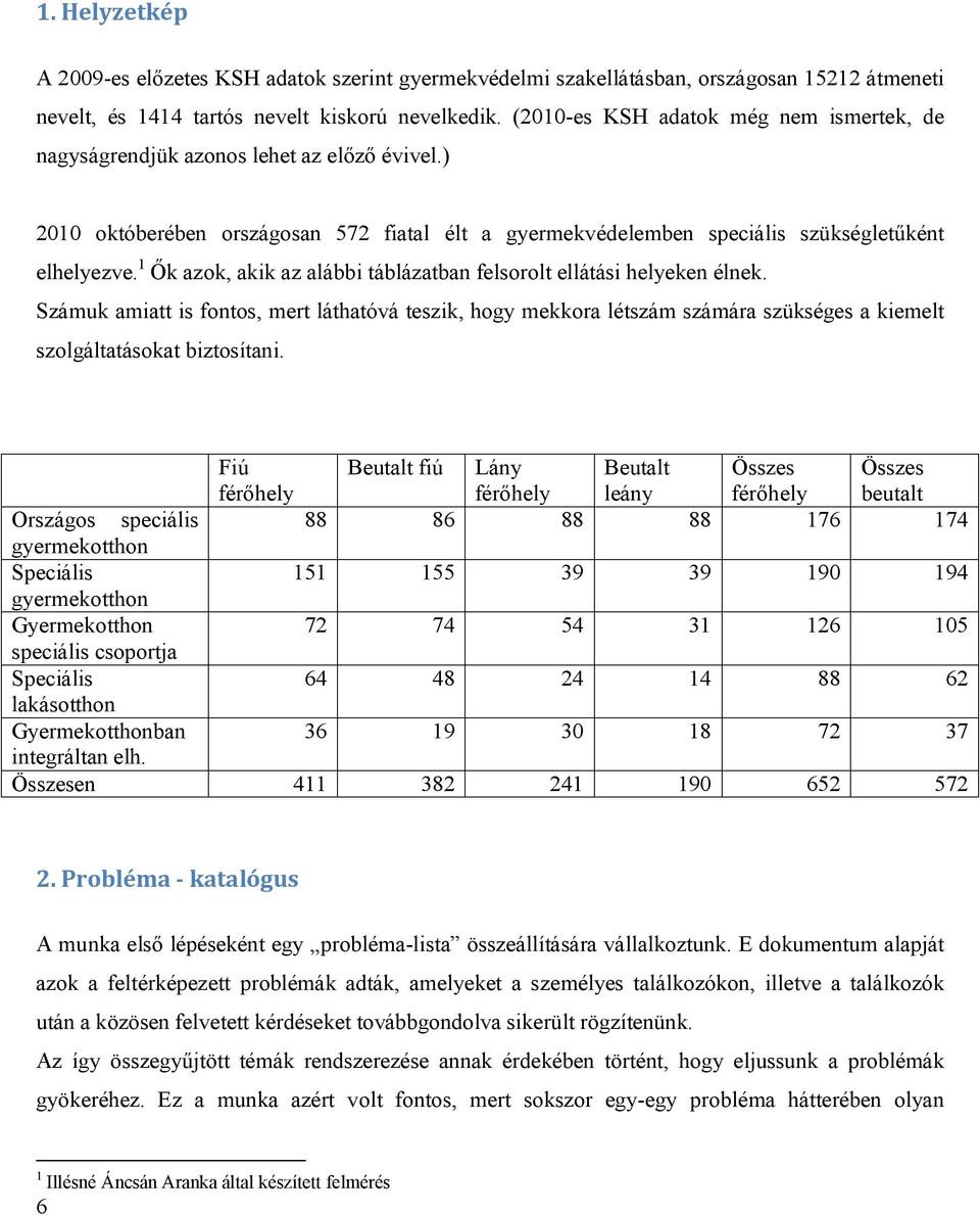 1 Ők azok, akik az alábbi táblázatban felsorolt ellátási helyeken élnek. Számuk amiatt is fontos, mert láthatóvá teszik, hogy mekkora létszám számára szükséges a kiemelt szolgáltatásokat biztosítani.