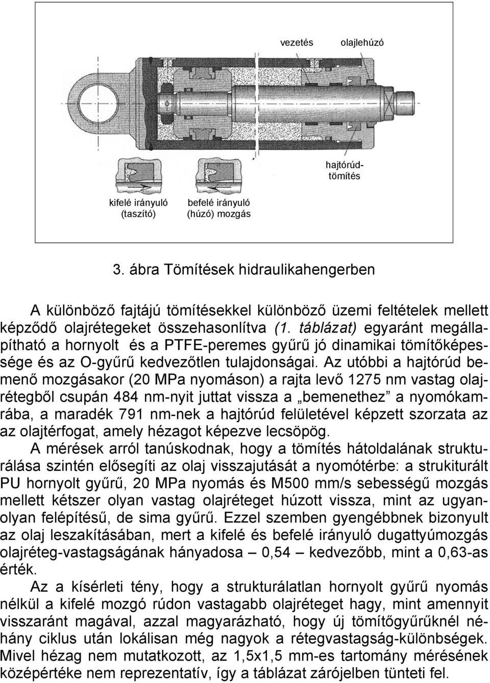 táblázat) egyaránt megállapítható a hornyolt é a PTFE-pereme gyűrű jó dinamikai tömítőképeége é az O-gyűrű kedvezőtlen tulajdonágai.