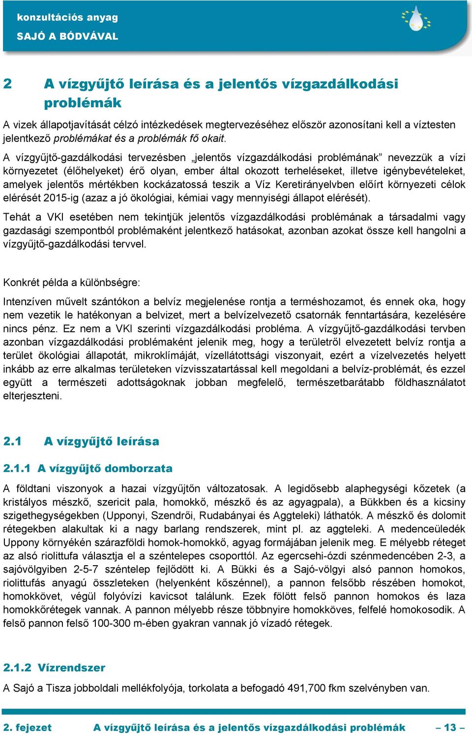 A vízgyűjtő-gazdálkodási tervezésben jelentős vízgazdálkodási problémának nevezzük a vízi környezetet (élőhelyeket) érő olyan, ember által okozott terheléseket, illetve igénybevételeket, amelyek