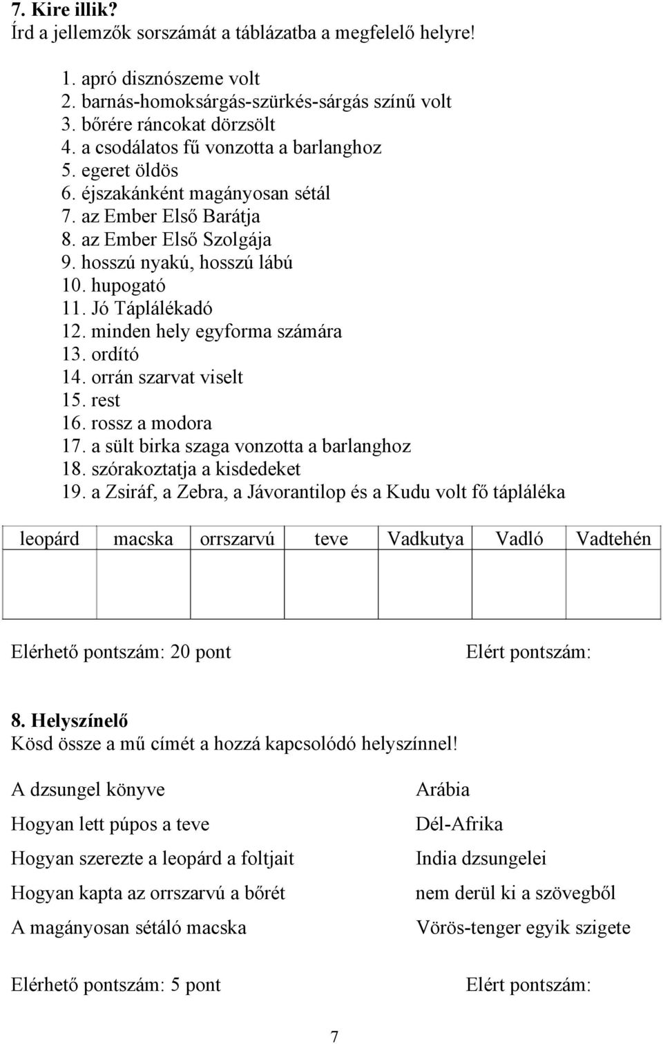 Jó Táplálékadó 12. minden hely egyforma számára 13. ordító 14. orrán szarvat viselt 15. rest 16. rossz a modora 17. a sült birka szaga vonzotta a barlanghoz 18. szórakoztatja a kisdedeket 19.